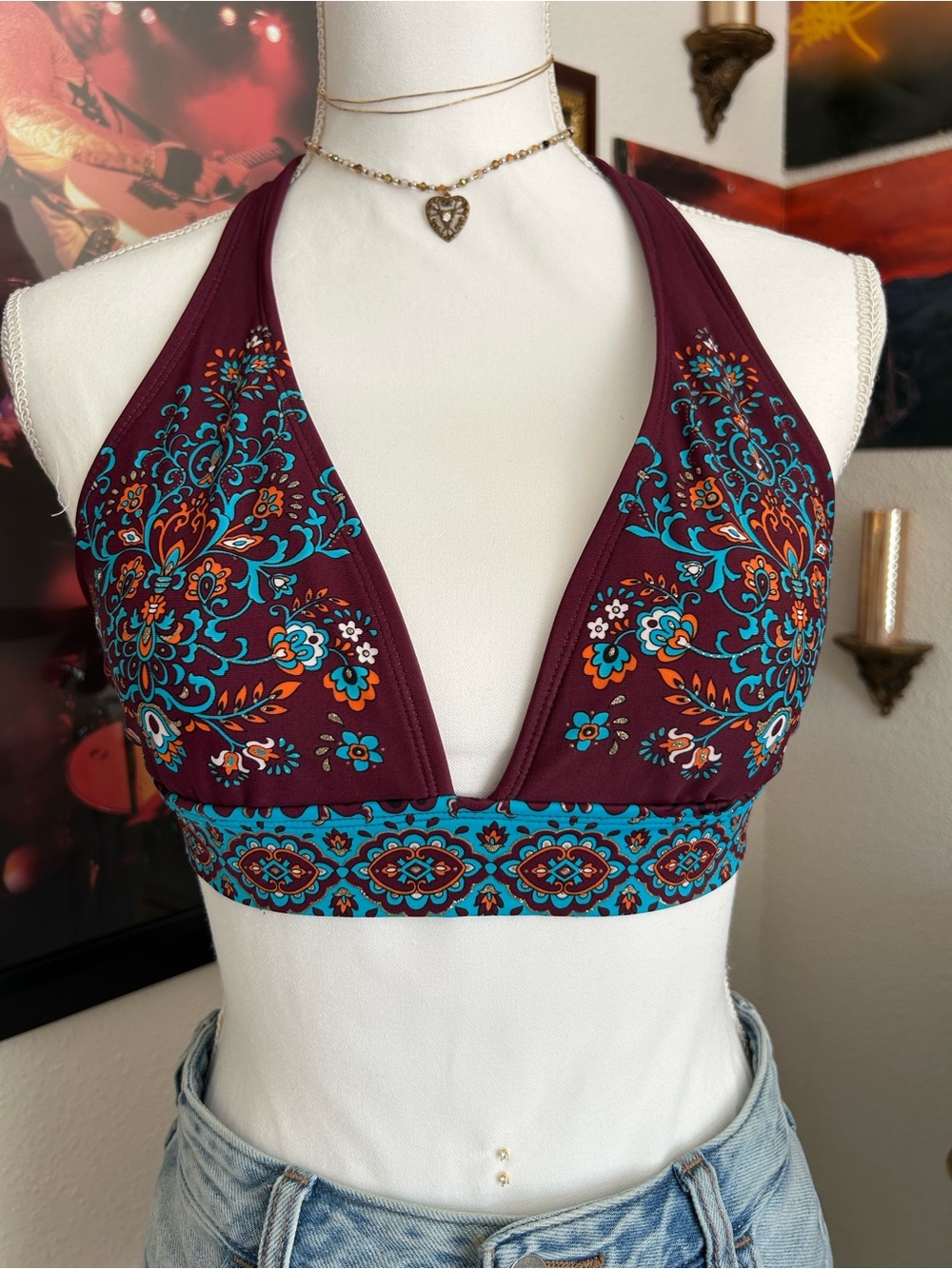 Vintage Y2K Bikini Top 2000s 00s Swimsuit Rare Boho Whimsigoth Vacation Resort